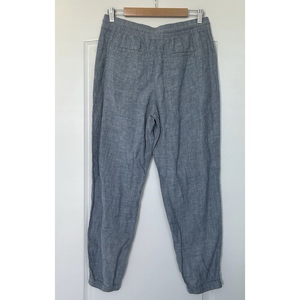 Athleta Retreat Blue Chambray Linen Jogger Pants Zip Pockets Size 10 Pull On - Picture 5 of 11